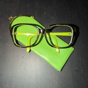kate spade Tortoise Frame Glasses with Lime Green Case